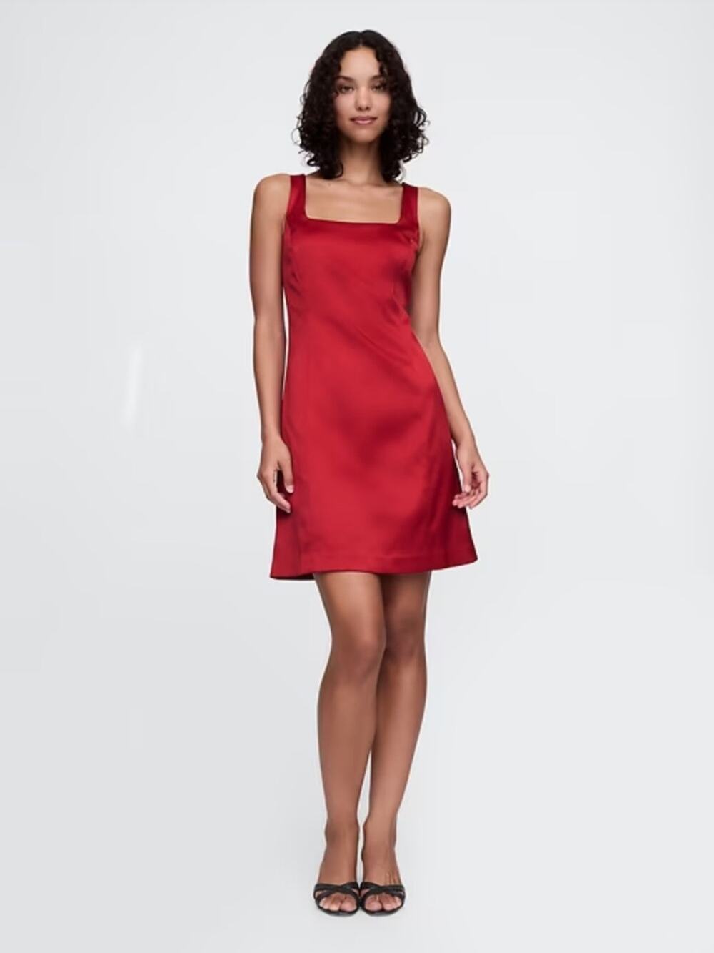 GAP NWT Red Satin Square Neck Minimalist Mini Dress S